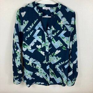Womens Calvin Klein Floral Trellis Button Blouse Shirt S